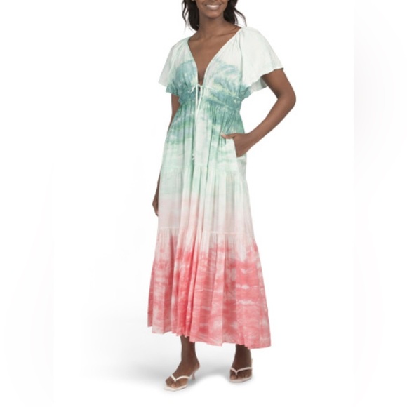 Young Fabulous & Broke Mara Ombré Tie-Dye Maxi Dress with Pockets Size Medium - Picture 1 of 5